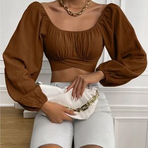 SHEIN Privé Ruched Knot Back Crop Blouse